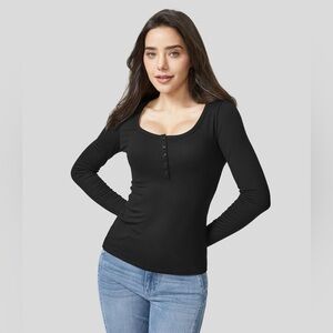 Halara Ribbed Henley Long Sleeve Casual Top